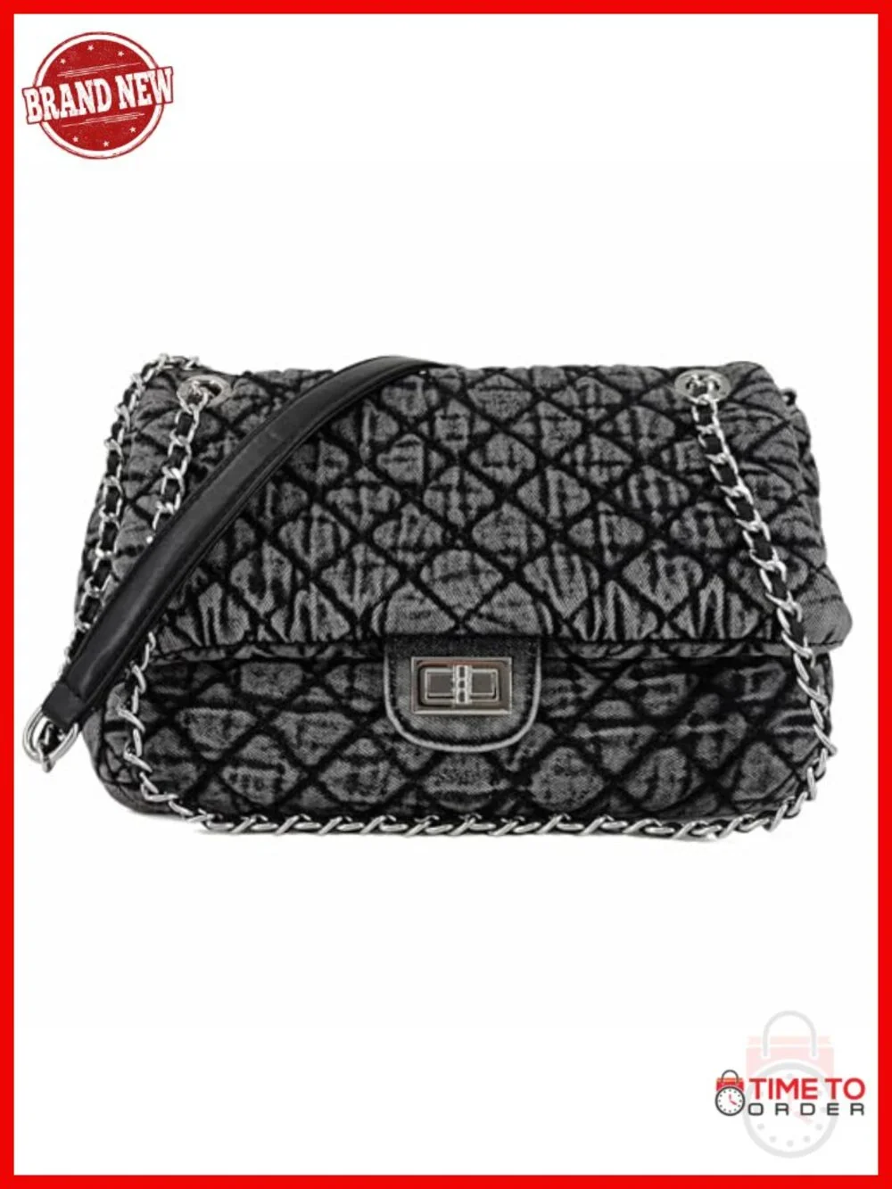Medium Quilted Denim Flap Purse, Crossbody Hobo Bag with Chain Strap